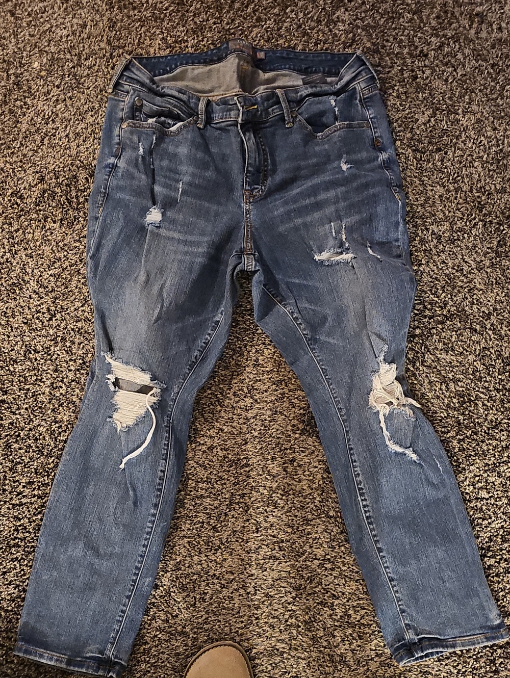 Distressed Blue Boyfriend Jeans - Women's Relaxed Fit